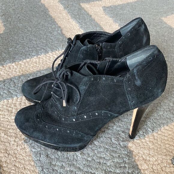White House Black Market Black Platform Heels I Lace Up Booties Size 7.5 - Picture 5 of 7